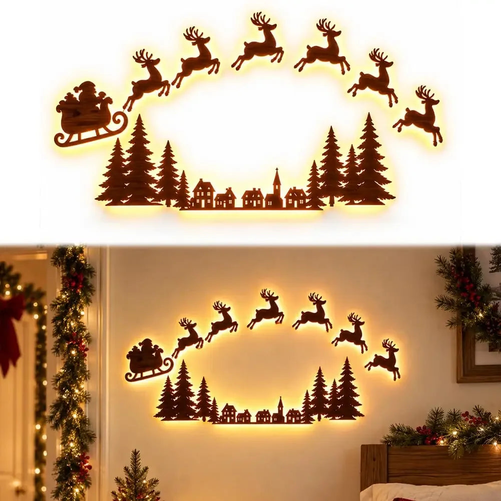 Lighted Santa Sleigh Wall Silhouette