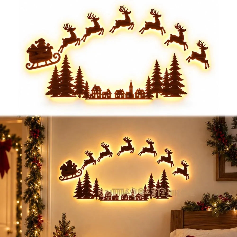 Lighted Santa Sleigh Wall Silhouette