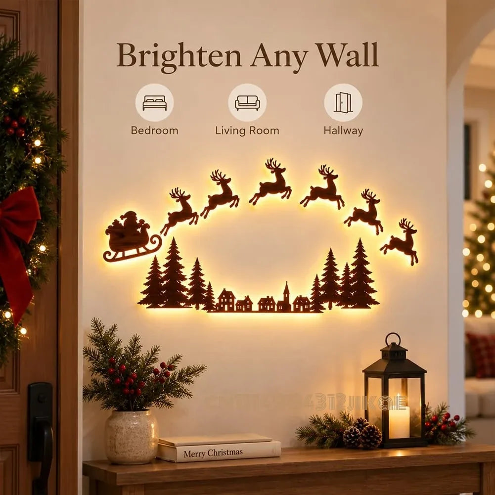 Lighted Santa Sleigh Wall Silhouette