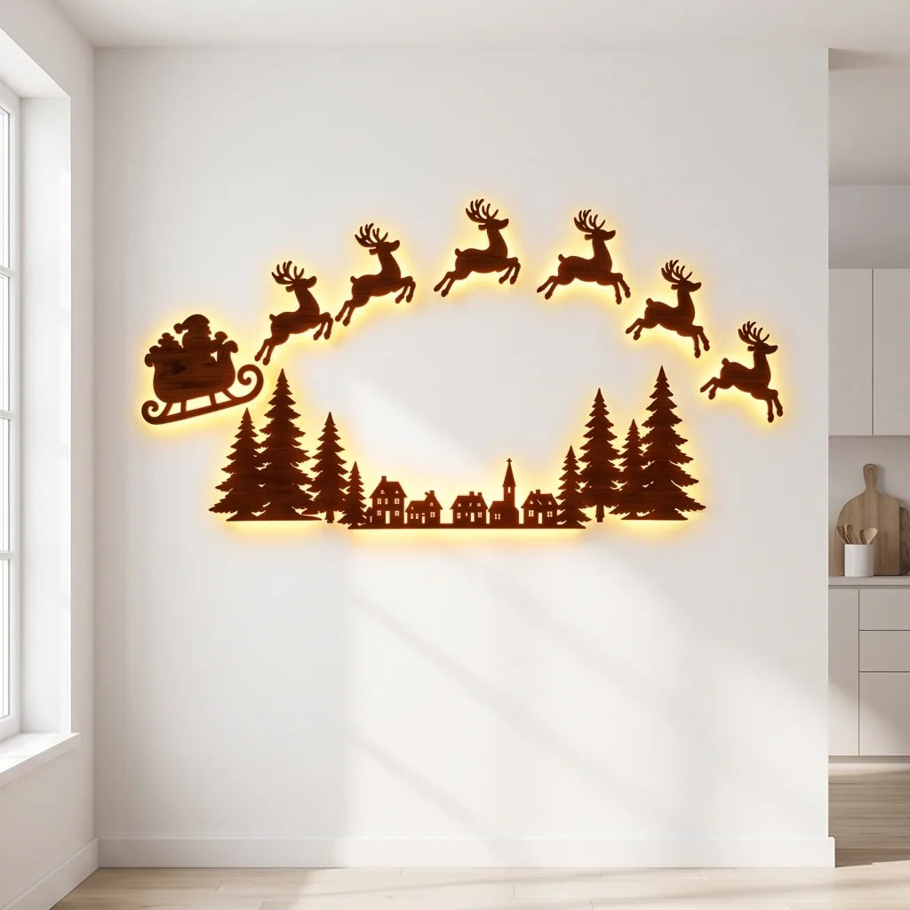 Lighted Santa Sleigh Wall Silhouette